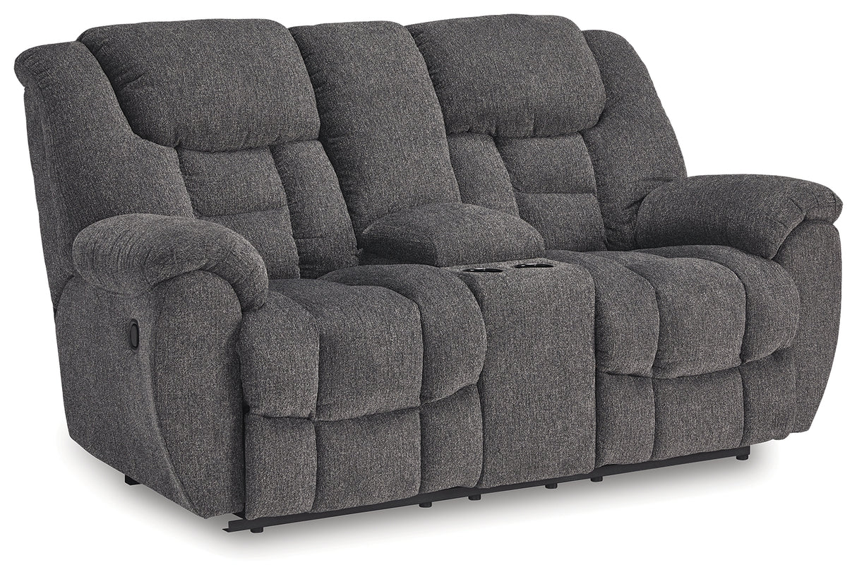 Foreside Charcoal Reclining Loveseat with Console from Ashley Furniture - Luna Furniture
