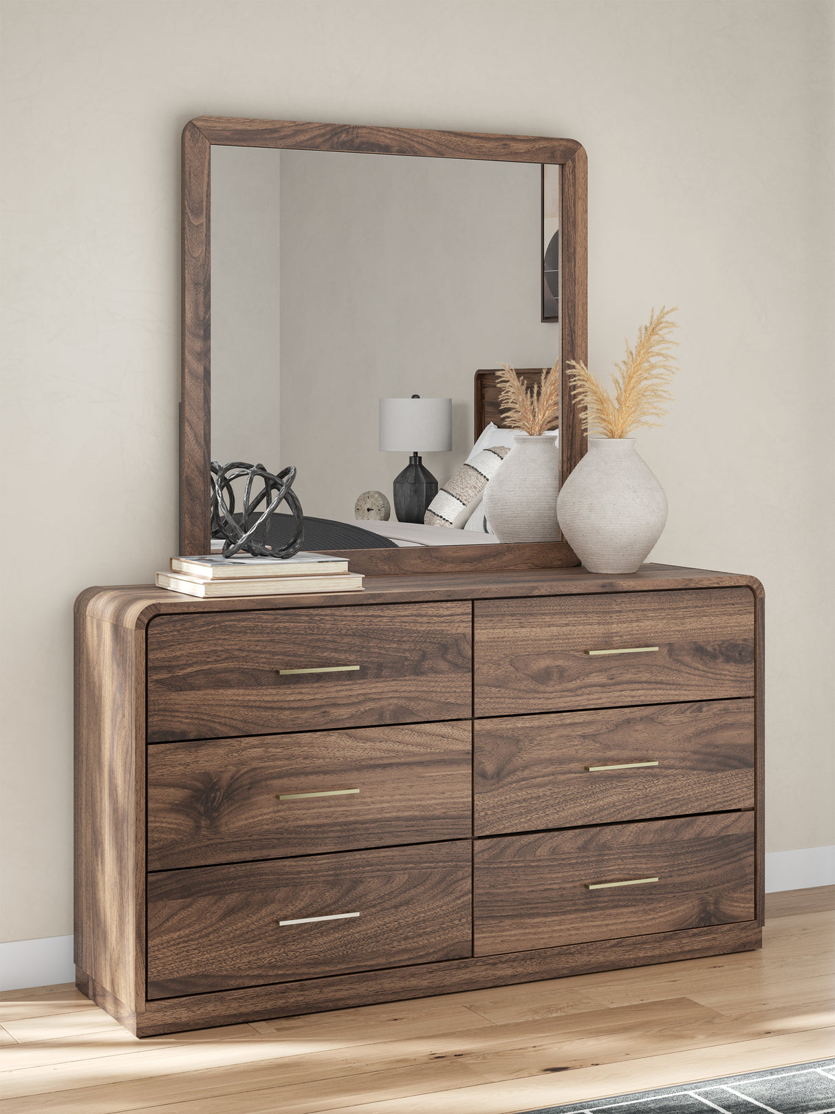 Fortlorn Walnut Brown Dresser and Mirror from Ashley Furniture - Luna Furniture