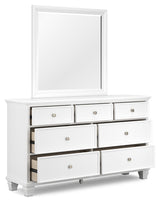 Fortman California King Panel Bed with Mirrored Dresser and Chest in White from Ashley - Luna Furniture