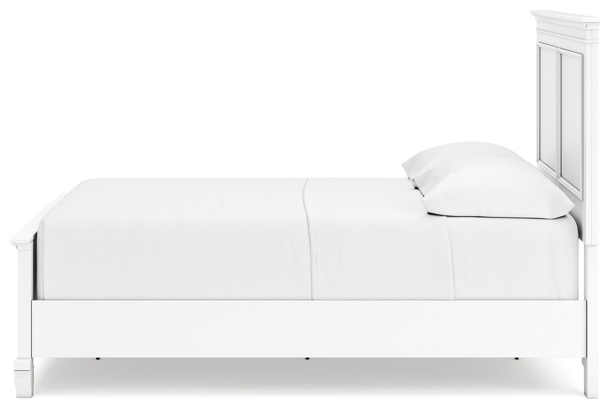 Fortman Full Panel Bed with Mirrored Dresser, Chest and 2 Nightstands in White from Ashley - Luna Furniture