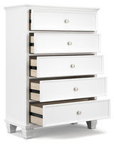 Fortman King Panel Bed with Mirrored Dresser, Chest and 2 Nightstands in White from Ashley - Luna Furniture