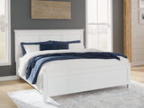 Fortman King Panel Bed with Mirrored Dresser, Chest and 2 Nightstands in White from Ashley - Luna Furniture