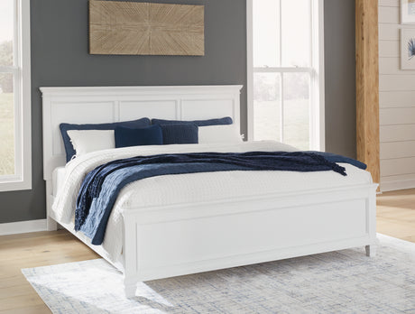 Fortman King Panel Bed with Mirrored Dresser and 2 Nightstands in White from Ashley - Luna Furniture