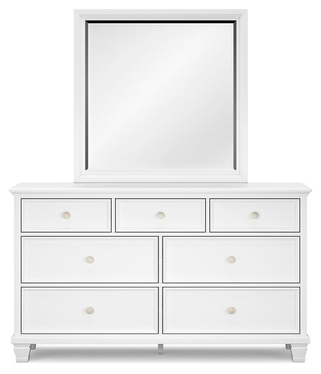 Fortman Queen Panel Bed with Mirrored Dresser, Chest and 2 Nightstands in White from Ashley - Luna Furniture