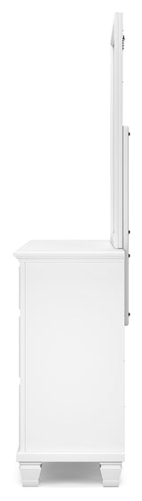 Fortman Queen Panel Bed with Mirrored Dresser and 2 Nightstands in White from Ashley - Luna Furniture