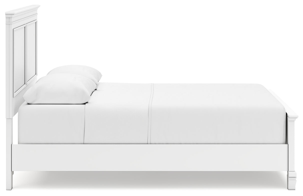 Fortman Queen Panel Bed with Mirrored Dresser and 2 Nightstands in White from Ashley - Luna Furniture