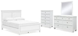 Fortman Queen Panel Bed with Mirrored Dresser and Chest in White from Ashley - Luna Furniture