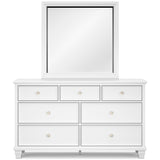 Fortman Queen Panel Bed with Mirrored Dresser and Chest in White from Ashley - Luna Furniture