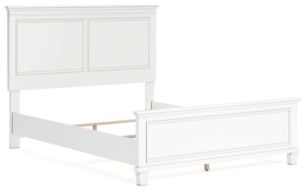 Fortman Queen Panel Bed with Mirrored Dresser and Chest in White from Ashley - Luna Furniture