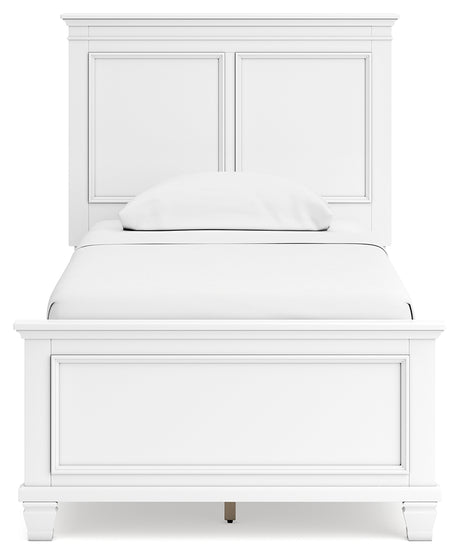Fortman Twin Panel Bed with Mirrored Dresser, Chest and 2 Nightstands in White from Ashley - Luna Furniture