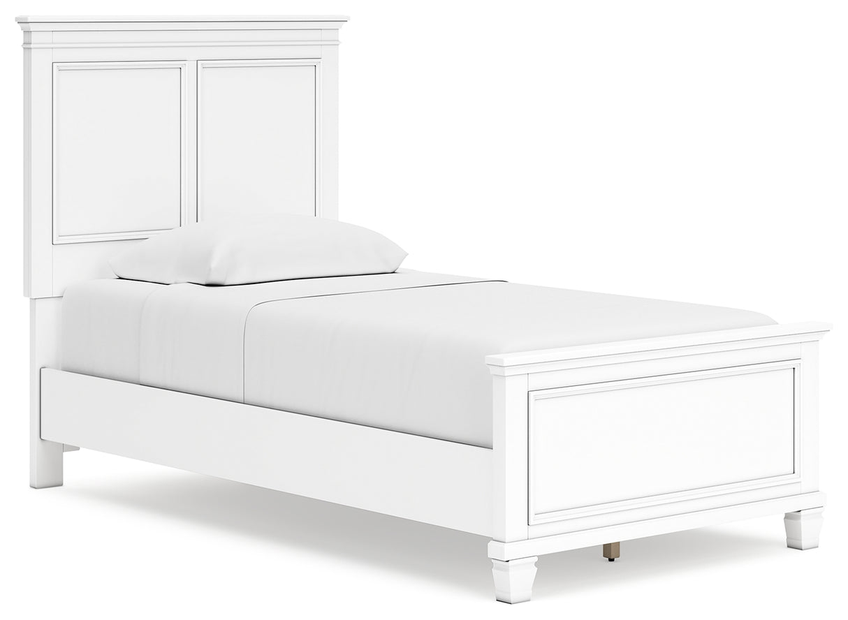 Fortman Twin Panel Bed with Mirrored Dresser and Chest in White from Ashley - Luna Furniture