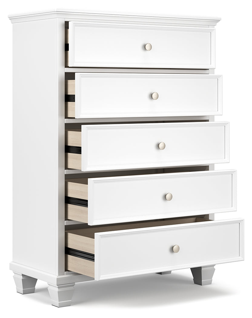 Fortman Twin Panel Bed with Mirrored Dresser and Chest in White from Ashley - Luna Furniture