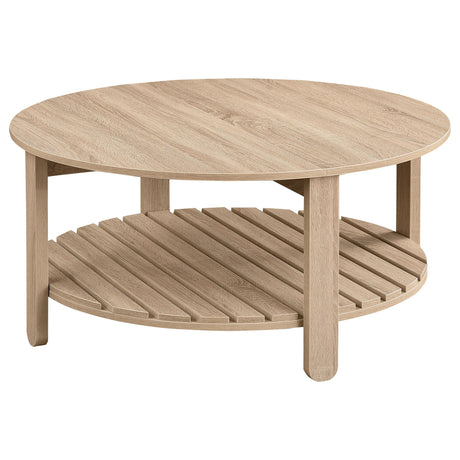 Fowler Natural 1-Shelf Round Engineered Wood Coffee Table from Coaster - Luna Furniture