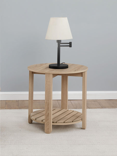 Fowler Natural 1-Shelf Round Engineered Wood Side End Table from Coaster - Luna Furniture
