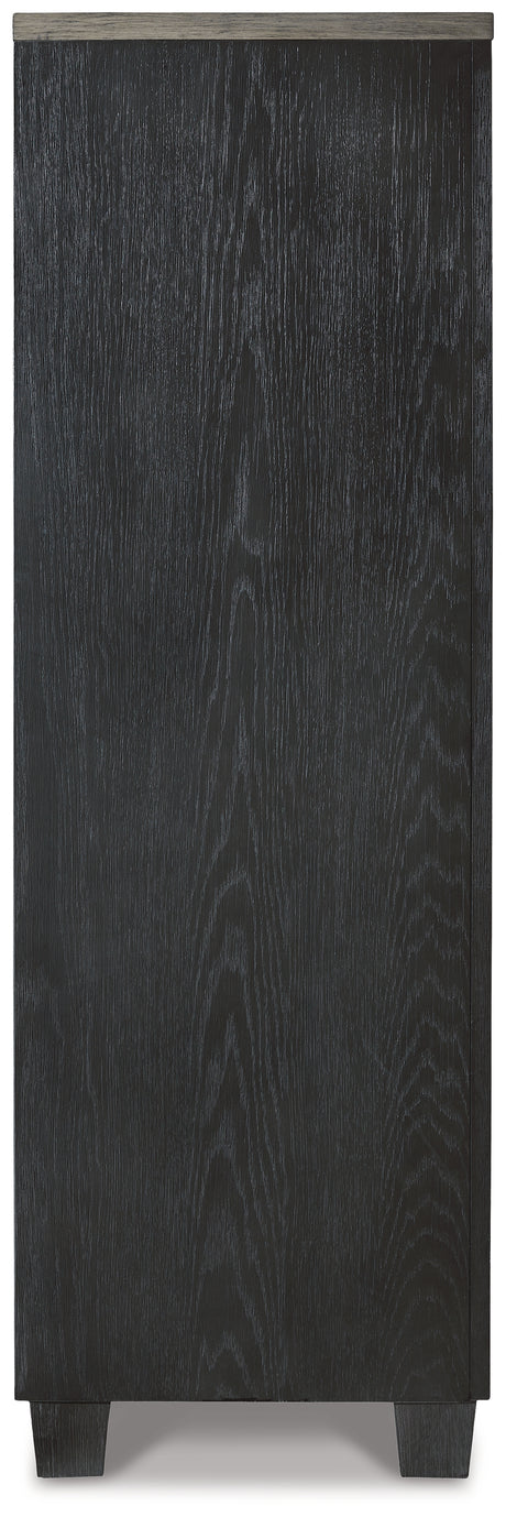 Foyland California King Panel Storage Bed with Mirrored Dresser and Chest in Black/Brown from Ashley - Luna Furniture