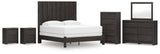 Fraluna King Panel Bed with Mirrored Dresser, Chest and 2 Nightstands in Charcoal from Ashley Furniture - Luna Furniture