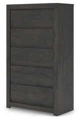 Fraluna King Panel Bed with Mirrored Dresser, Chest and 2 Nightstands in Charcoal from Ashley Furniture - Luna Furniture