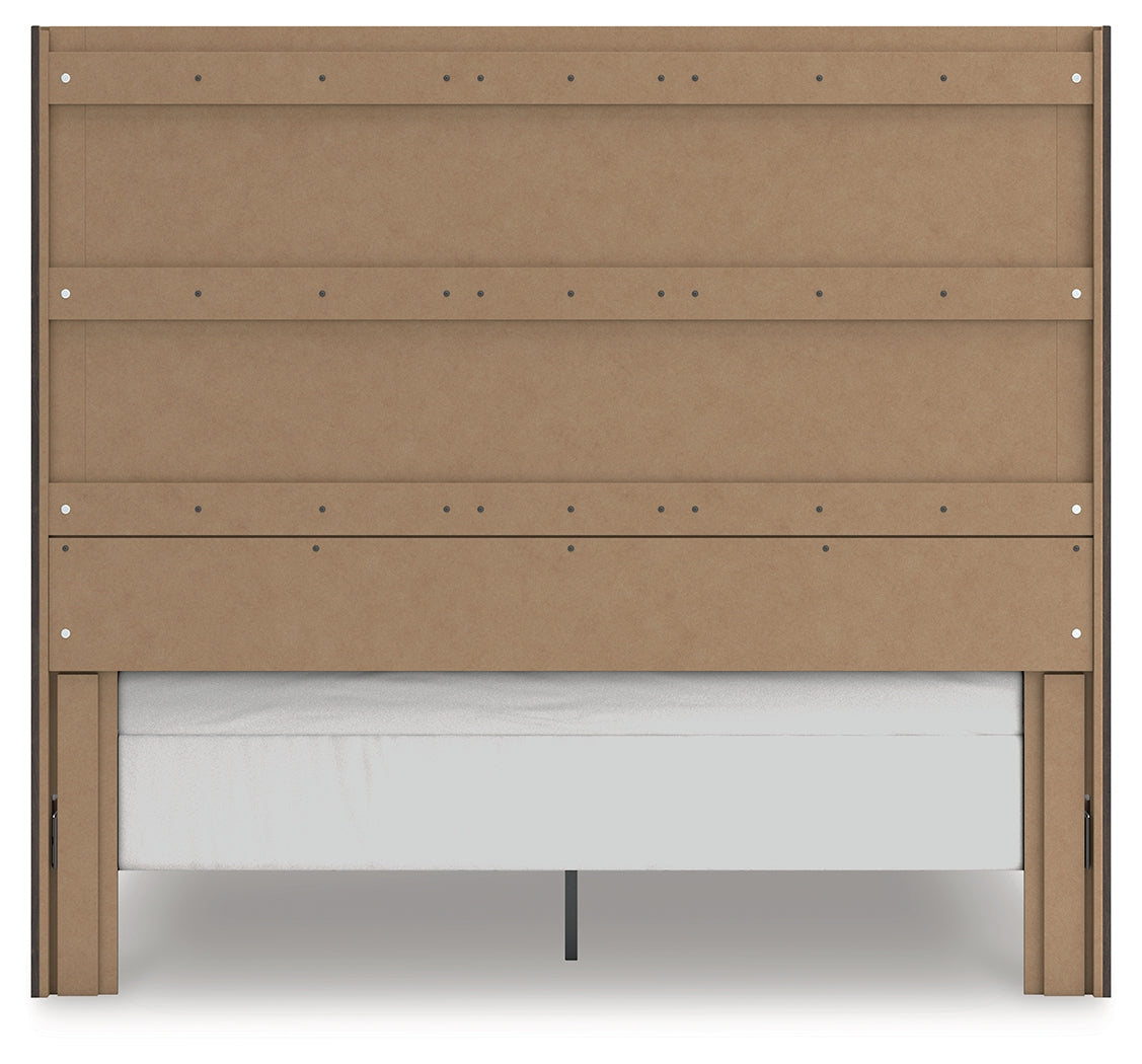 Fraluna King Panel Bed with Mirrored Dresser, Chest and 2 Nightstands in Charcoal from Ashley Furniture - Luna Furniture
