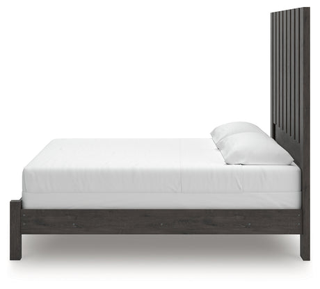 Fraluna King Panel Bed with Mirrored Dresser, Chest and 2 Nightstands in Charcoal from Ashley - Luna Furniture