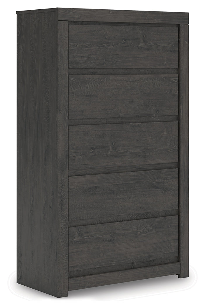Fraluna King Panel Bed with Mirrored Dresser, Chest and Nightstand in Charcoal from Ashley Furniture - Luna Furniture