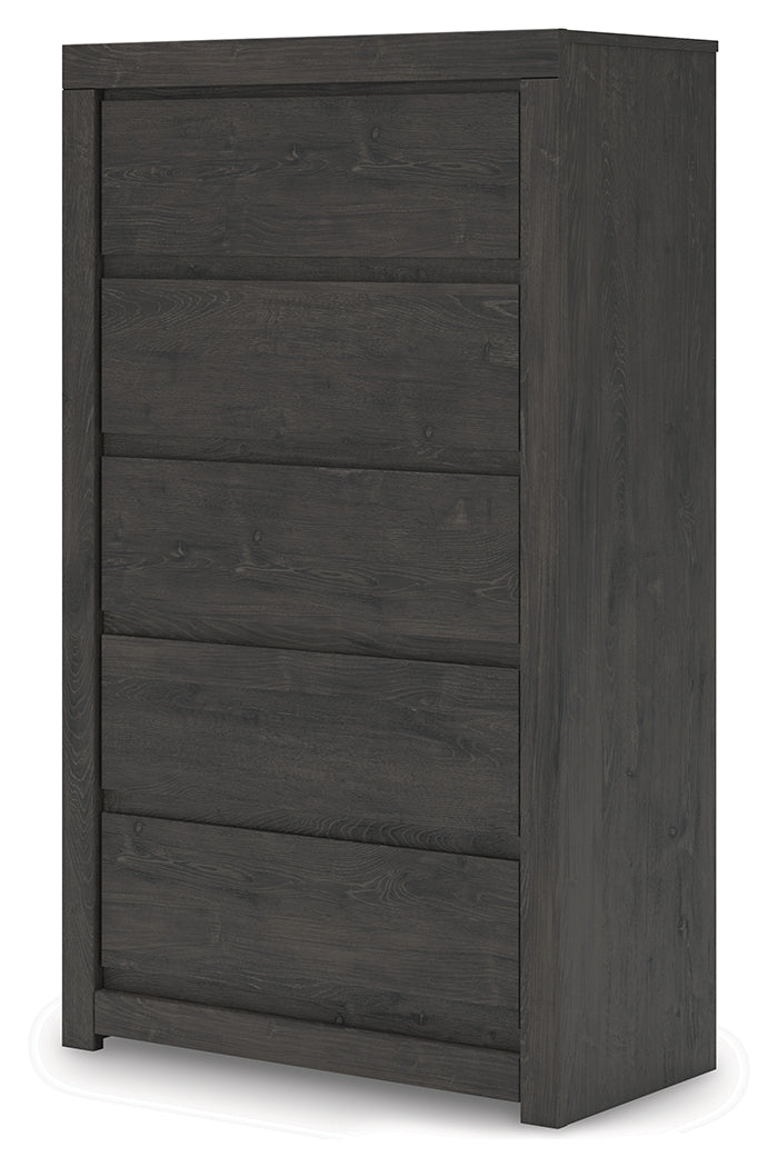 Fraluna King Panel Bed with Mirrored Dresser, Chest and Nightstand in Charcoal from Ashley Furniture - Luna Furniture
