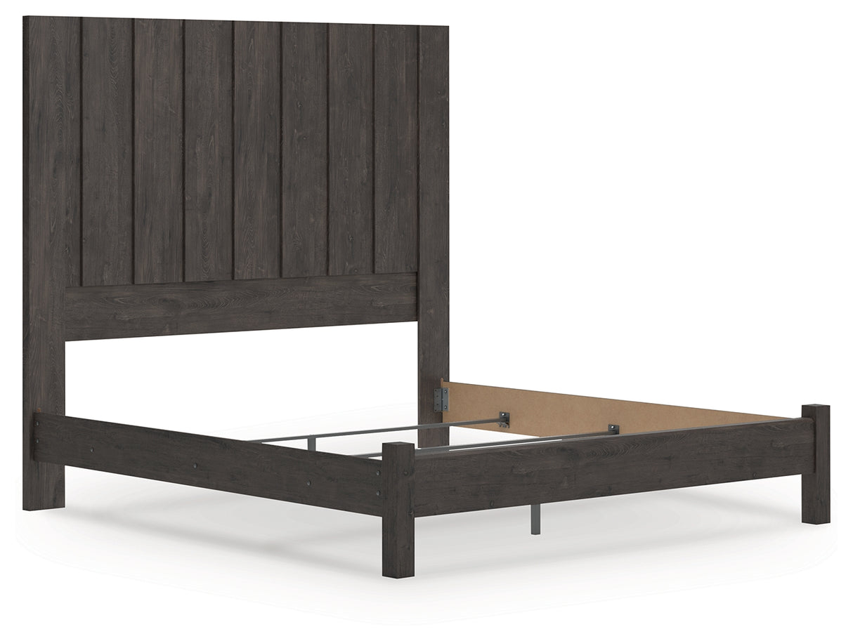 Fraluna King Panel Bed with Mirrored Dresser, Chest and Nightstand in Charcoal from Ashley Furniture - Luna Furniture