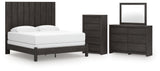 Fraluna King Panel Bed with Mirrored Dresser and Chest in Charcoal from Ashley Furniture - Luna Furniture
