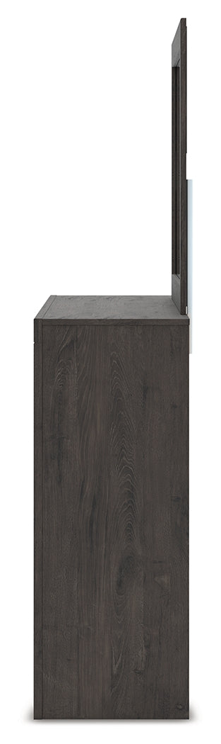 Fraluna King Panel Bed with Mirrored Dresser and Nightstand in Charcoal from Ashley Furniture - Luna Furniture