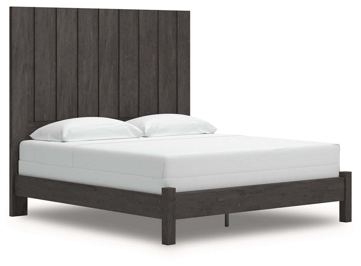 Fraluna King Panel Bed with Mirrored Dresser and Nightstand in Charcoal from Ashley Furniture - Luna Furniture
