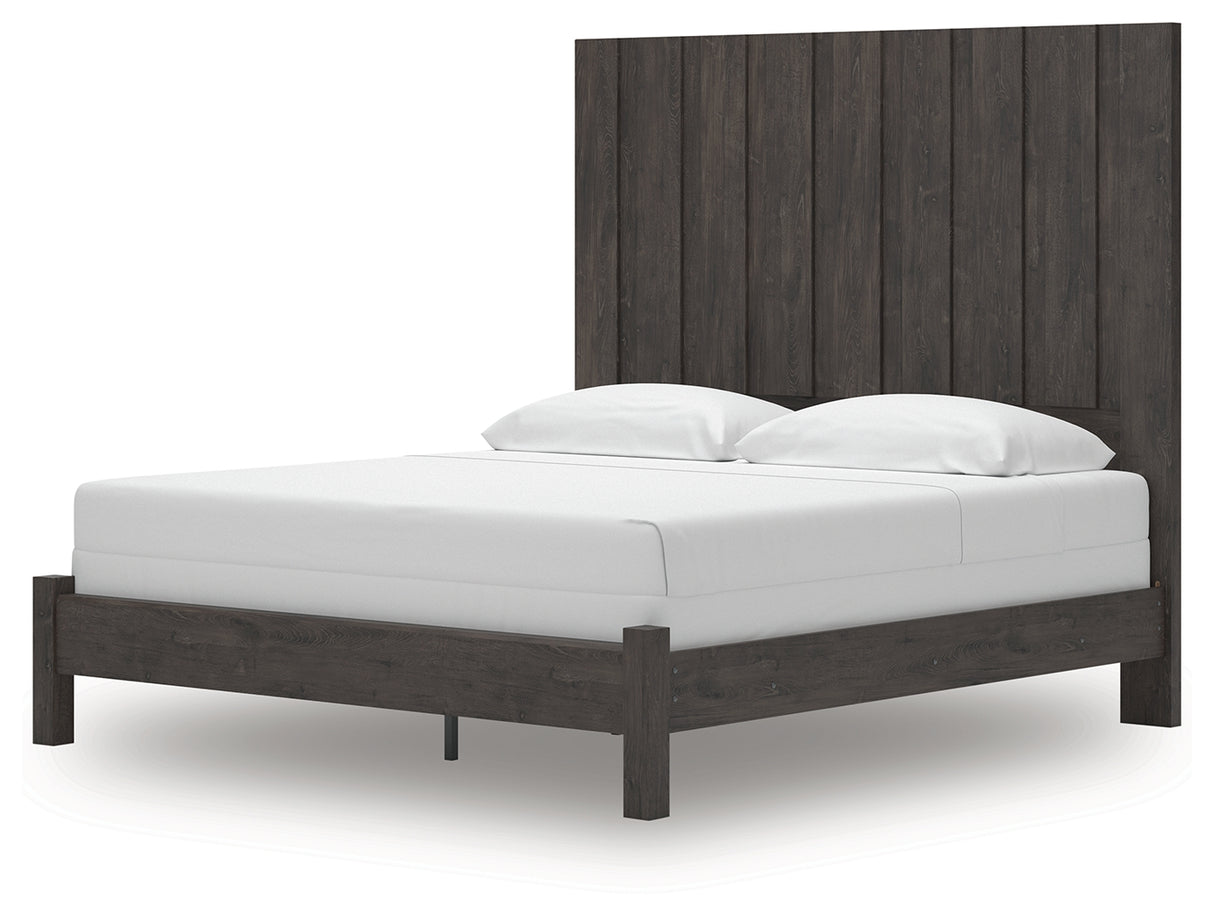 Fraluna King Panel Bed with Mirrored Dresser and Nightstand in Charcoal from Ashley Furniture - Luna Furniture