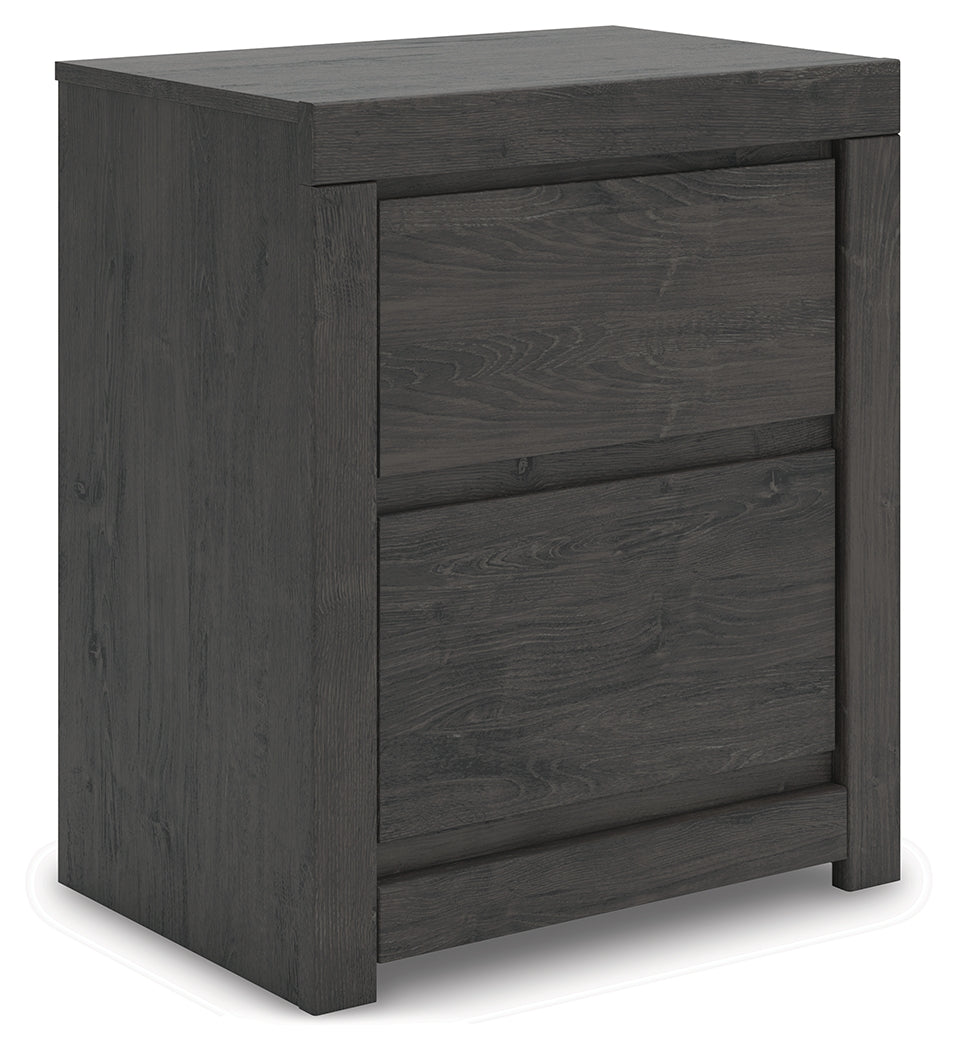 Fraluna King Panel Bed with Mirrored Dresser and Nightstand in Charcoal from Ashley Furniture - Luna Furniture