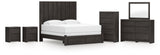 Fraluna King Panel Storage Bed with Mirrored Dresser, Chest and 2 Nightstands in Charcoal from Ashley Furniture - Luna Furniture
