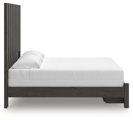 Fraluna King Panel Storage Bed with Mirrored Dresser, Chest and Nightstand in Charcoal from Ashley - Luna Furniture