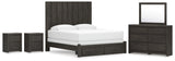 Fraluna King Panel Storage Bed with Mirrored Dresser and 2 Nightstands in Charcoal from Ashley Furniture - Luna Furniture