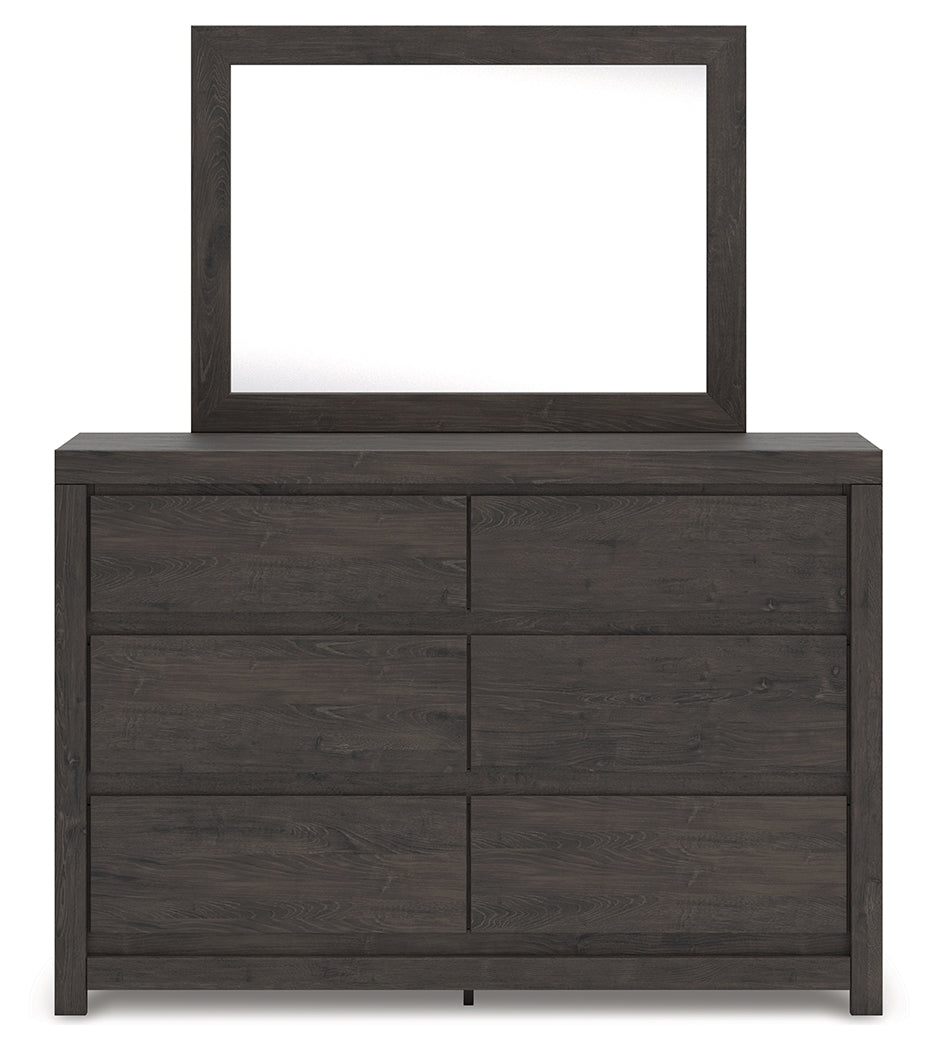 Fraluna Queen Panel Bed with Mirrored Dresser, Chest and 2 Nightstands in Charcoal from Ashley Furniture - Luna Furniture
