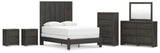 Fraluna Queen Panel Bed with Mirrored Dresser, Chest and 2 Nightstands in Charcoal from Ashley Furniture - Luna Furniture