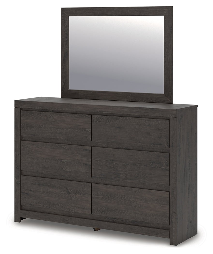 Fraluna Queen Panel Bed with Mirrored Dresser, Chest and 2 Nightstands in Charcoal from Ashley Furniture - Luna Furniture