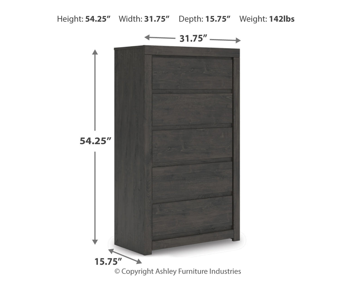 Fraluna Queen Panel Bed with Mirrored Dresser, Chest and 2 Nightstands in Charcoal from Ashley Furniture - Luna Furniture