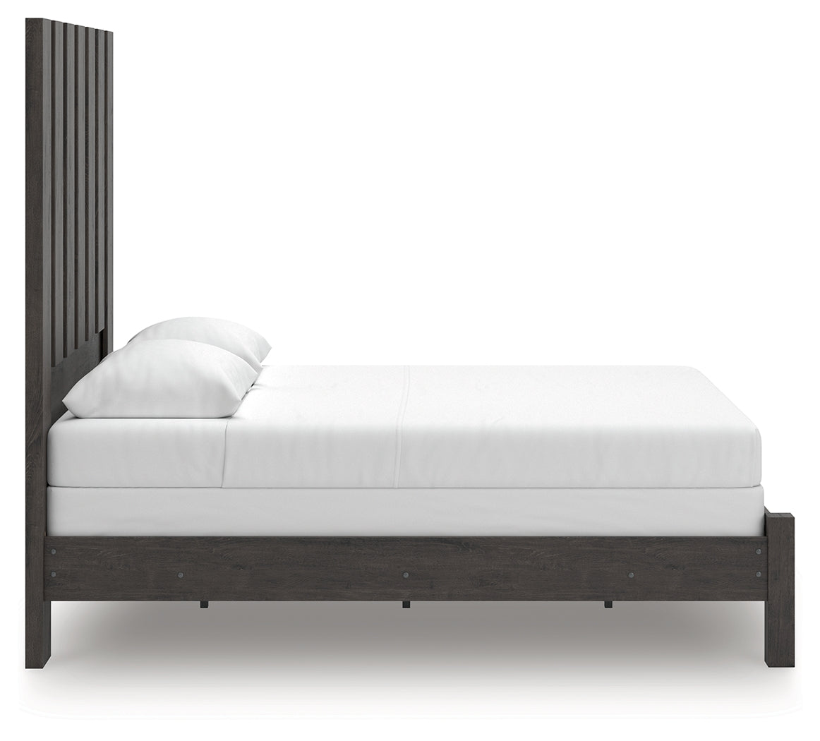 Fraluna Queen Panel Bed with Mirrored Dresser, Chest and 2 Nightstands in Charcoal from Ashley Furniture - Luna Furniture