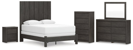 Fraluna Queen Panel Bed with Mirrored Dresser, Chest and Nightstand in Charcoal from Ashley - Luna Furniture