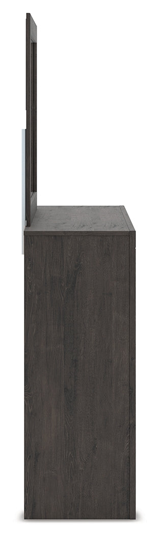 Fraluna Queen Panel Bed with Mirrored Dresser, Chest and Nightstand in Charcoal from Ashley Furniture - Luna Furniture