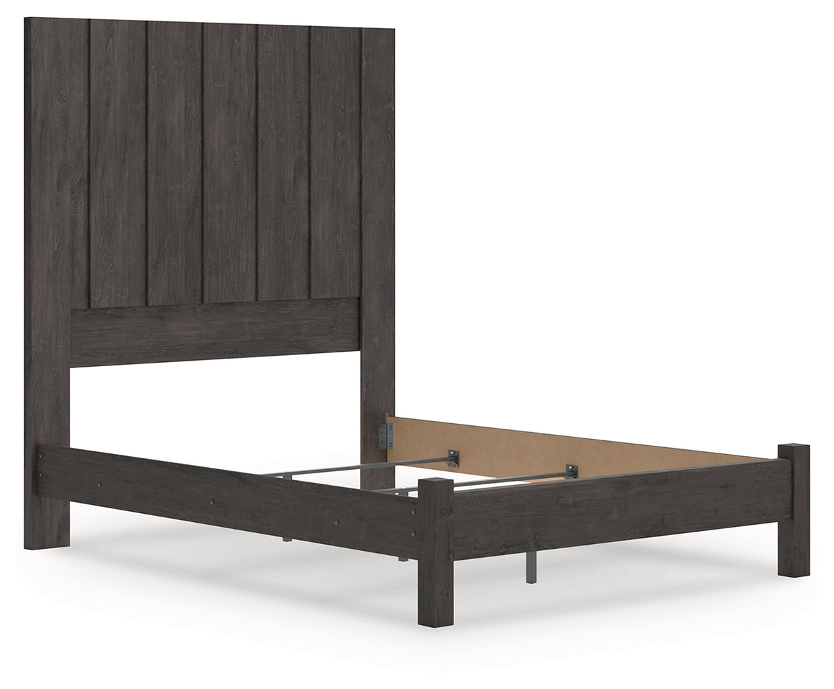 Fraluna Queen Panel Bed with Mirrored Dresser, Chest and Nightstand in Charcoal from Ashley Furniture - Luna Furniture