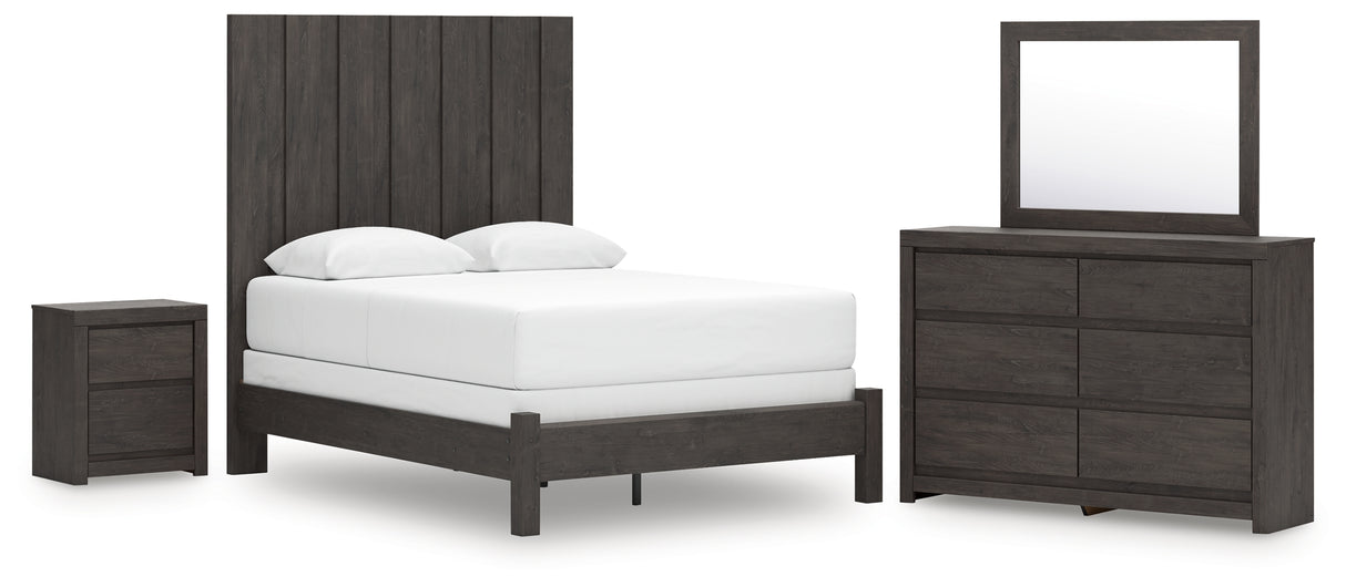 Fraluna Queen Panel Bed with Mirrored Dresser and Nightstand in Charcoal from Ashley Furniture - Luna Furniture