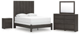 Fraluna Queen Panel Bed with Mirrored Dresser and Nightstand in Charcoal from Ashley Furniture - Luna Furniture