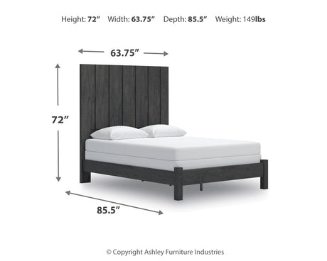 Fraluna Queen Panel Bed with Mirrored Dresser and Nightstand in Charcoal from Ashley - Luna Furniture
