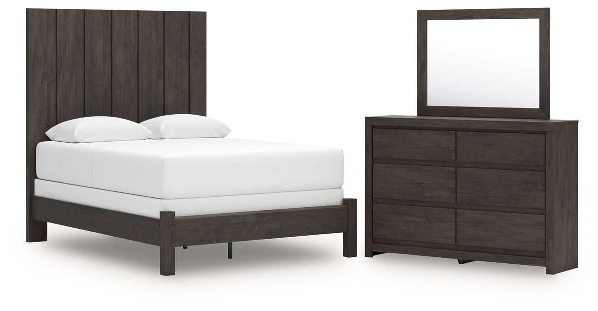 Fraluna Queen Panel Bed with Mirrored Dresser in Charcoal from Ashley Furniture - Luna Furniture
