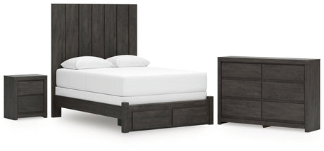 Fraluna Queen Panel Storage Bed with Dresser and Nightstand in Charcoal from Ashley - Luna Furniture
