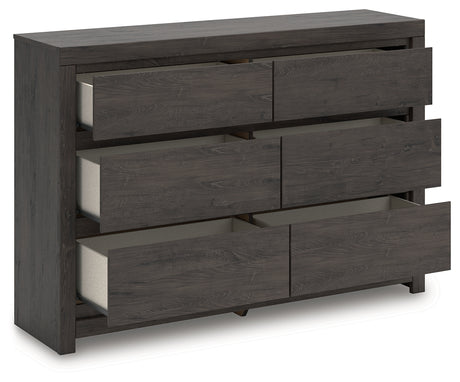 Fraluna Queen Panel Storage Bed with Dresser and Nightstand in Charcoal from Ashley - Luna Furniture
