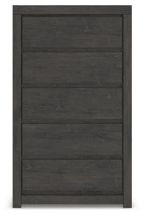 Fraluna Queen Panel Storage Bed with Mirrored Dresser, Chest and 2 Nightstands in Charcoal from Ashley - Luna Furniture
