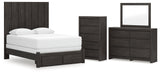 Fraluna Queen Panel Storage Bed with Mirrored Dresser and Chest in Charcoal from Ashley Furniture - Luna Furniture